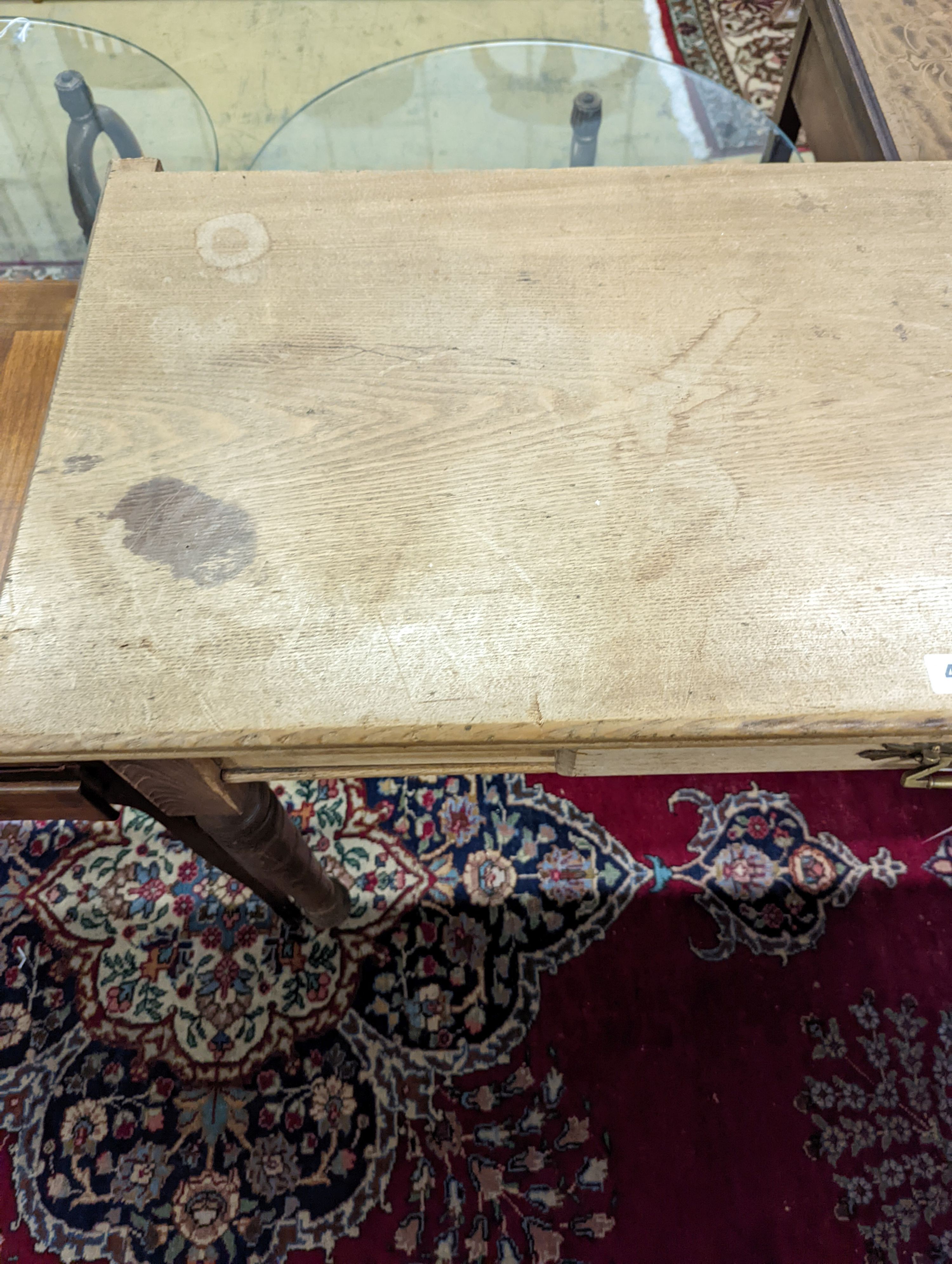A Victorian ash hall table, Urquhart & Adamson cabinet makers Liverpool W-114cm, D-46cm, H-83cm.